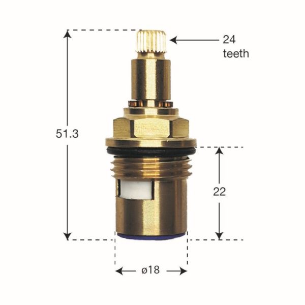 51mm Tall Quarter Turn 1/2" BSP Valves  (Pair) - 24 Teeth/No Upper Thread - Image 2