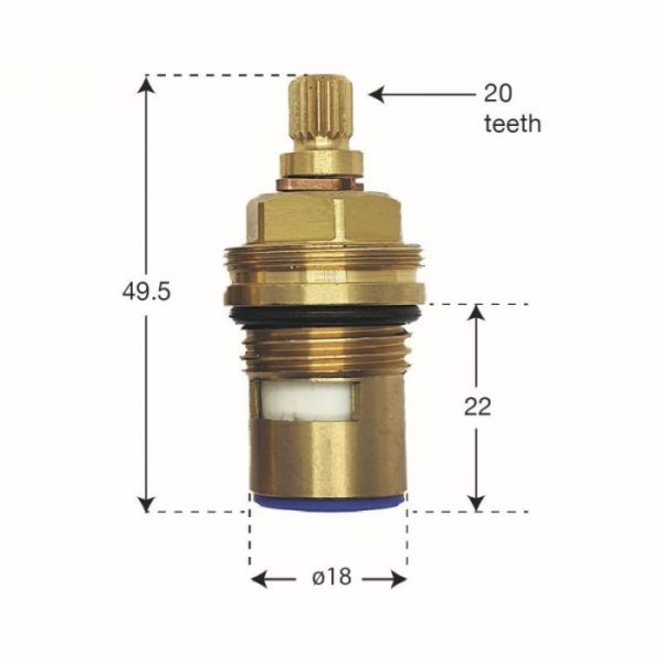 49.5mm Tall Quarter Turn 1/2" BSP Valves  (Pair) - 20 Teeth - Image 2