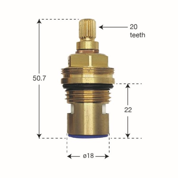 50.5mm Tall Quarter Turn 1/2" BSP Valves  (Pair) - 20 Teeth - Image 2