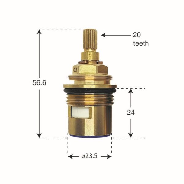 57mm Tall Quarter Turn 3/4" BSP Valves  (Pair) - 20 Teeth - Image 2