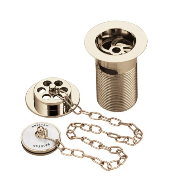 Gold with Porcelain Finish Bath Waste, Plug And Chain Set