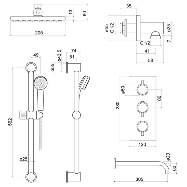 Trisen Nalor Concealed 2 Way Thermostatic Shower Set - Image 2