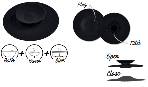 Universal Superplug For Kitchen & Bathroom Sinks - Black - Image 2